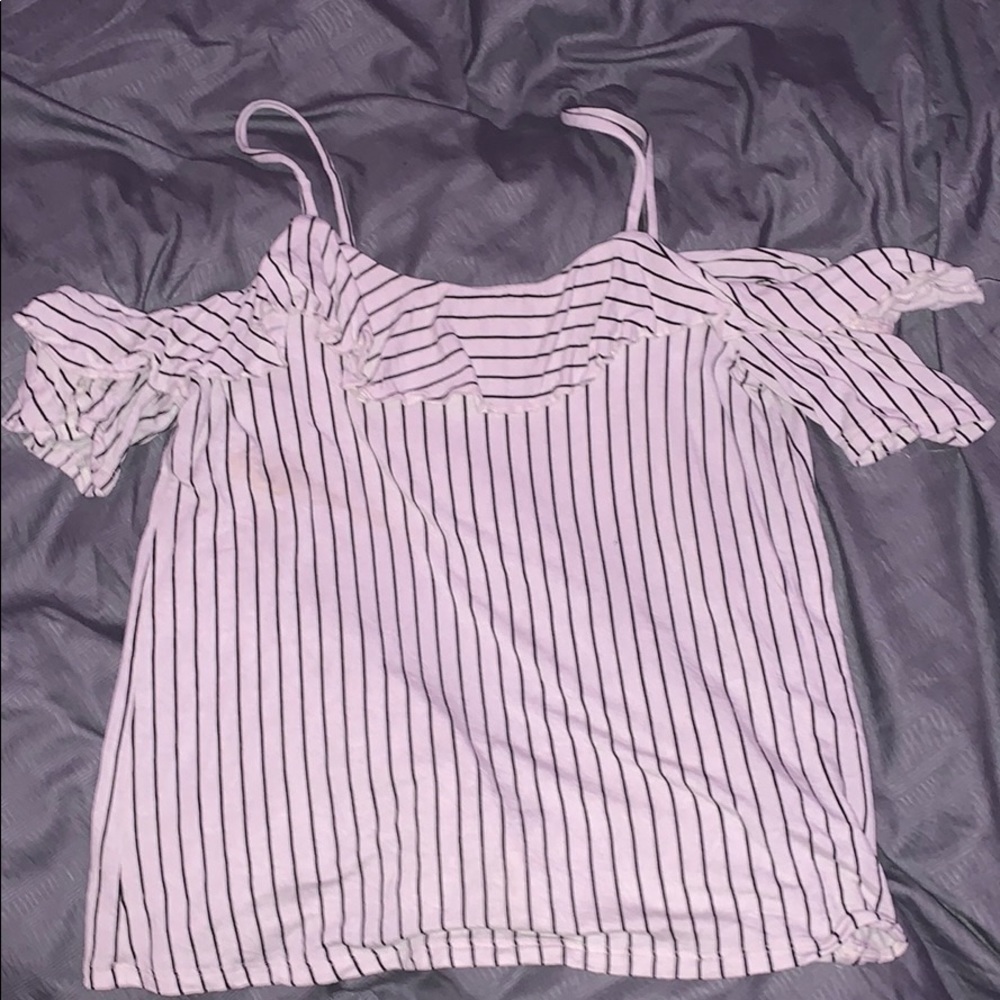 black and white striped off the shoulder top
